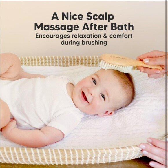 NWT Baby Wooden Hairbrush - Natural Cream Bristles Scalp Care Gift - Picture 6 of 9